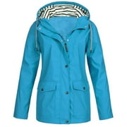 Clothes under $5 asdoklhq Womens Clearance Coats Plus SizeWomen Solid Rain Jacket Outdoor Plus Size Waterproof Hooded Raincoat Windproof